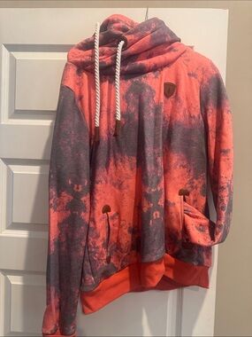 Wanakome Coral and Gray Cowl-Neck Pullover